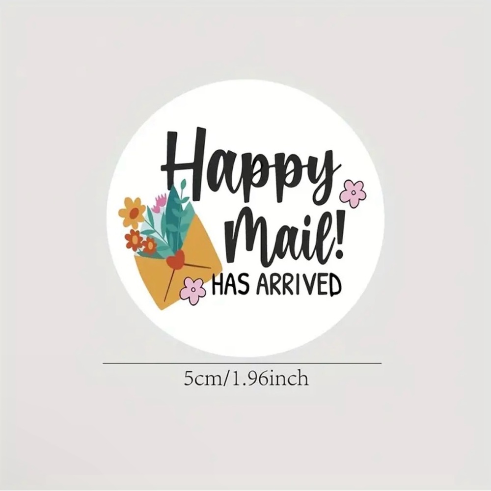 NIP 60 count Happy Mail! Has Arrived – Floral Envelope Round Shipping Stickers - Picture 2 of 4